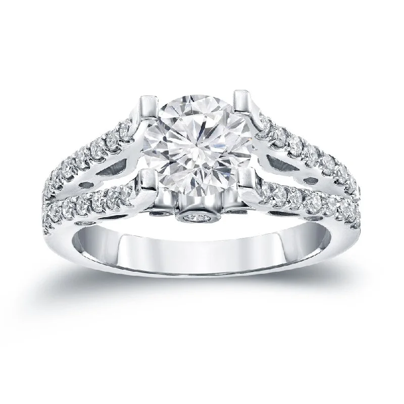 Auriya Unique 1 1/2ctw Round Split Shank Diamond Engagement Ring 14k Gold Certified (H-I, SI1-SI2)