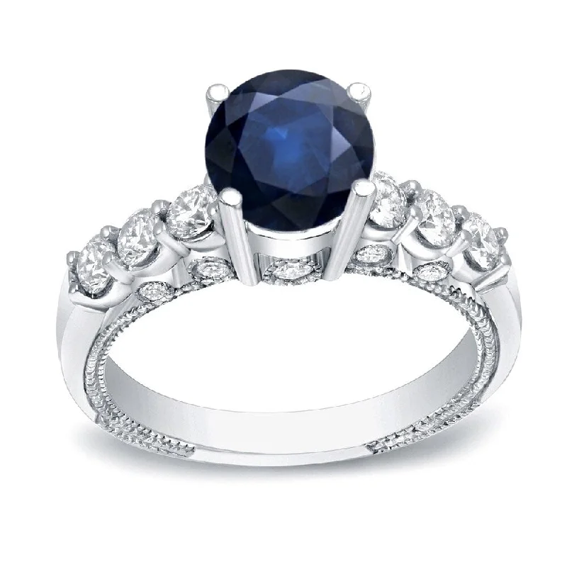 Auriya Vintage 3/4ct Blue Sapphire and 3/4ctw Diamond Engagement Ring 14k Gold (H-I, SI1-SI2)