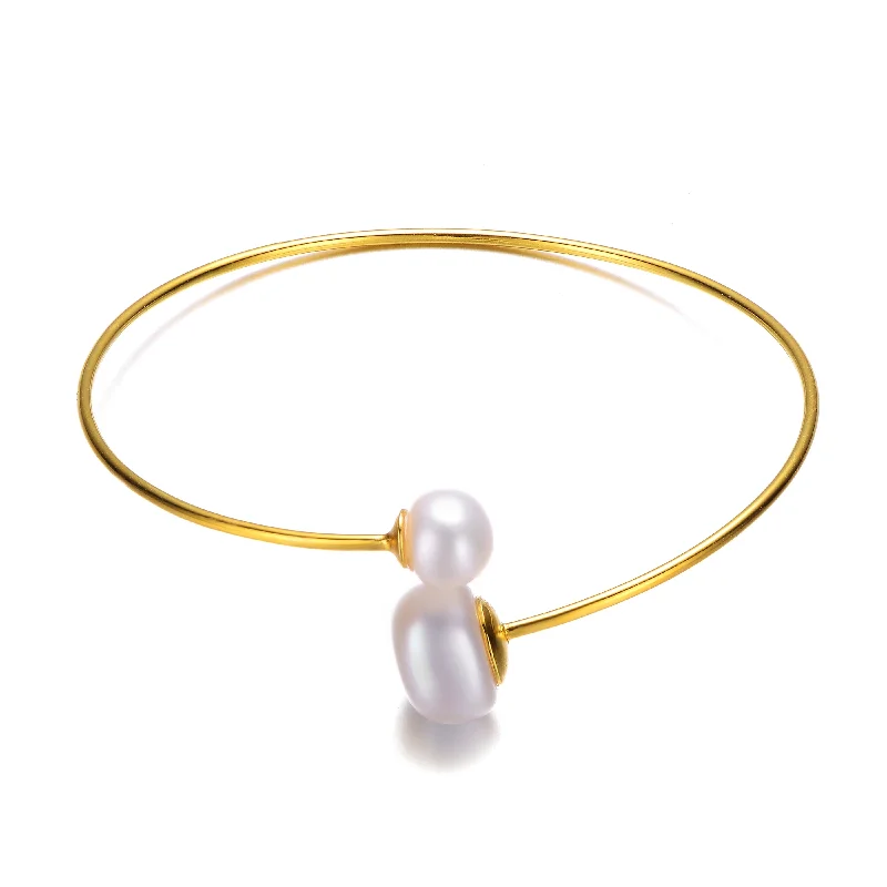 Sterling Silver Gold Pearl Bangle Bracelet