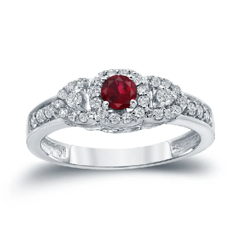 Auriya 1/5ct Red Ruby and 1/10ct TDW Diamond Halo Engagement Ring 14k Gold