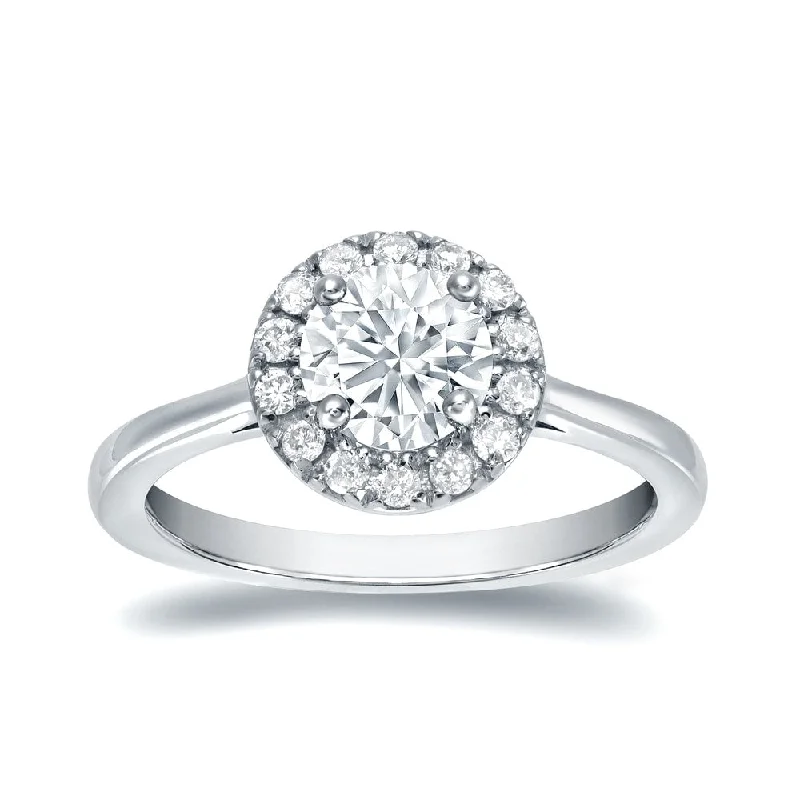 Auriya Round 1/2ct Moissanite and 1/5ctw Halo Diamond Engagement Ring 14K Gold