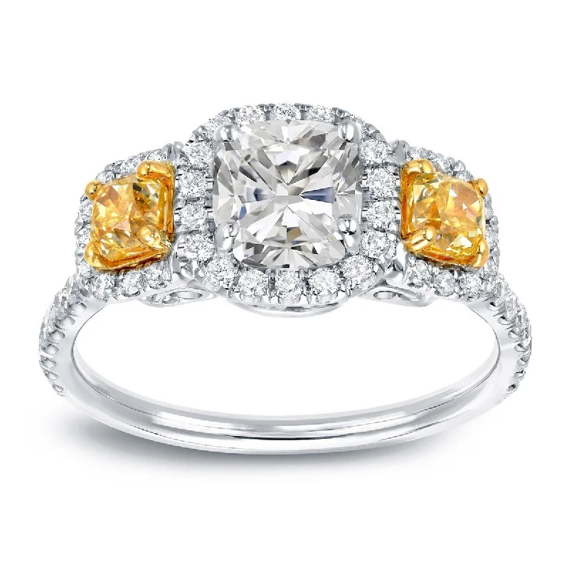 Auriya 14k Gold 2ctw 3-stone Fancy Yellow Diamond Engagement Ring (H-I, I1-I2)