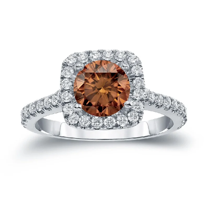 Auriya 14k Gold 1 2/5ctw Halo Brown Diamond Engagement Ring (H-I, SI1-SI2)