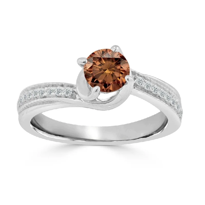 Auriya 3/4ct TDW Round Solitaire Swirl Brown Diamond Engagement Ring 14K Gold