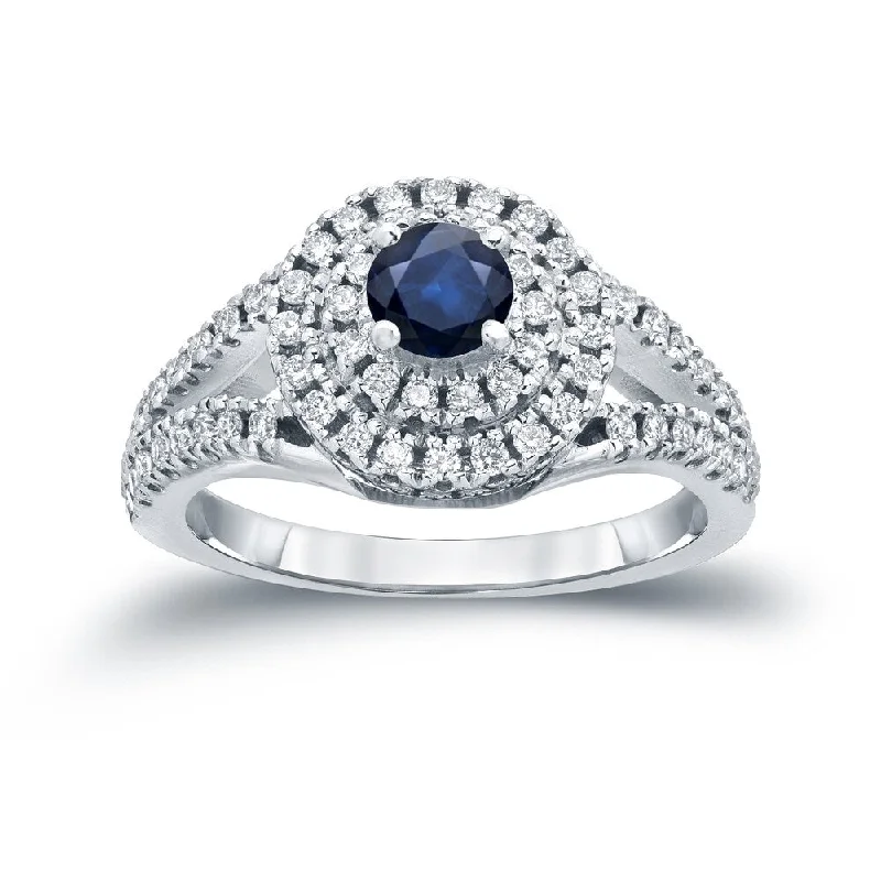 Auriya 2/5ct Round Blue Sapphire and 3/5ct TDW Diamond Halo Engagement Ring 14k Gold (H-I, I1-I2)