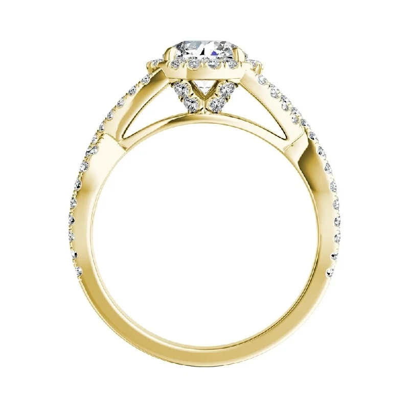 Auriya 14k Gold Infinity Round4ct Moissanite and 1/2ctw Diamond Halo Engagement Ring