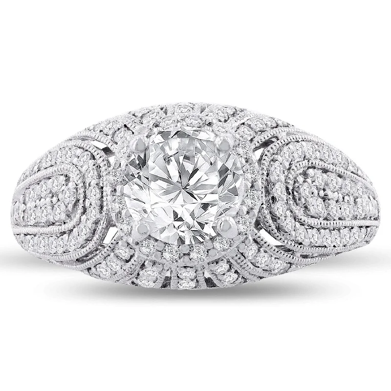 Auriya Platinum 1 5/8ctw Vintage-Inspired Round Diamond Halo Engagement Ring Certified (H, SI3)