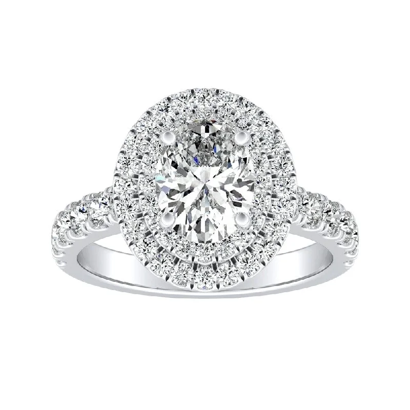 Classic Oval Shape 1 1/2ctw Double Halo Diamond Engagement Ring 14k Gold by Auriya