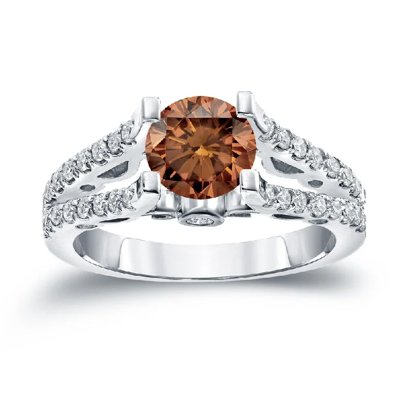 Auriya Unique Split Shank 1 1/2ct TDW Round Brown Diamond Engagement Ring 14k Gold (H-I, SI1-SI2)