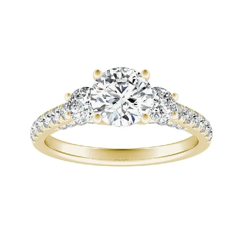 Auriya 14k Gold 3-Stone 2 1/2ct Round Moissanite and 7/8ct Diamond Engagement Ring