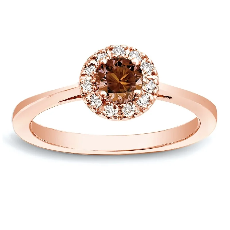 Auriya 1/2ctw Halo Brown Diamond Engagement Ring 14k Rose Gold