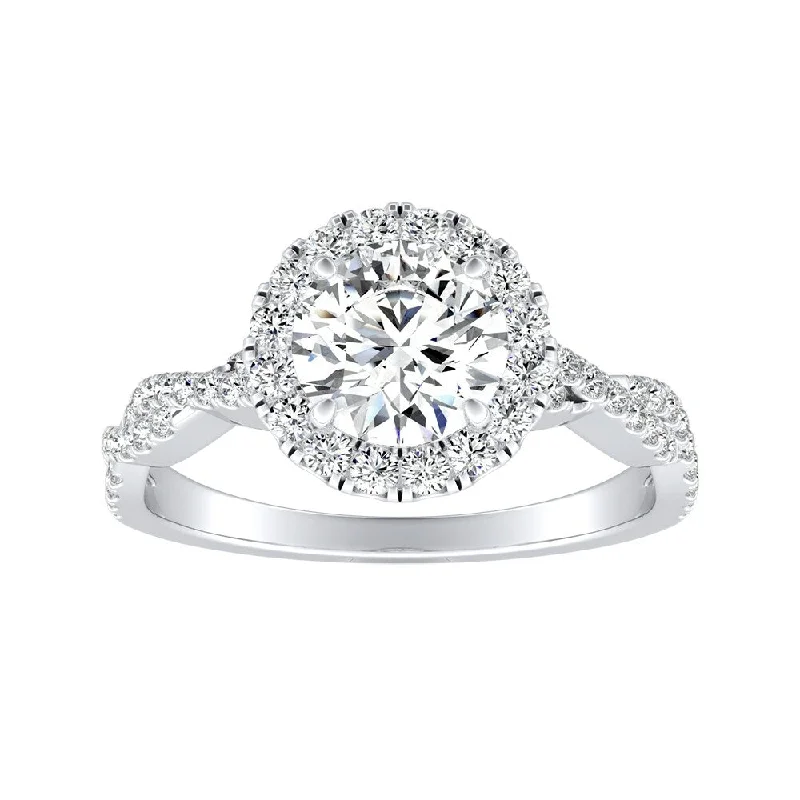 Auriya 14k Gold 3/4ct Round Moissanite Halo Diamond Engagement Ring 1/8ctw