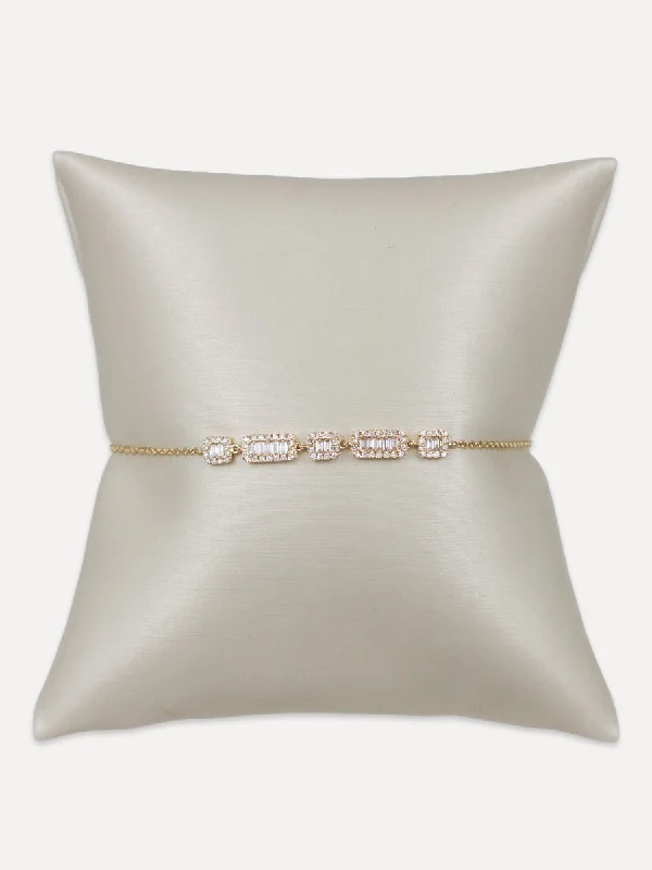 14K Diamond Halo & Stacked Baguette Bracelet