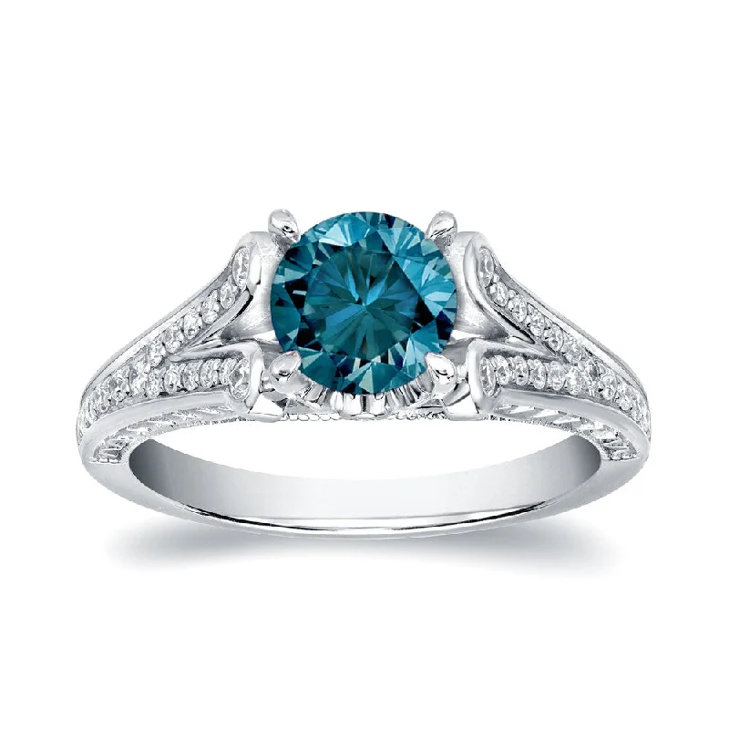 Auriya Modern 1 1/4ctw Blue Diamond Engagement Ring 14k Gold