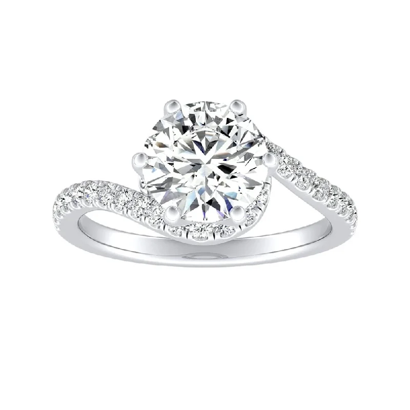 Auriya Bypass 1 1/2ct Round Moissanite and 1/3ctw Halo Diamond Engagement Ring 14K Gold