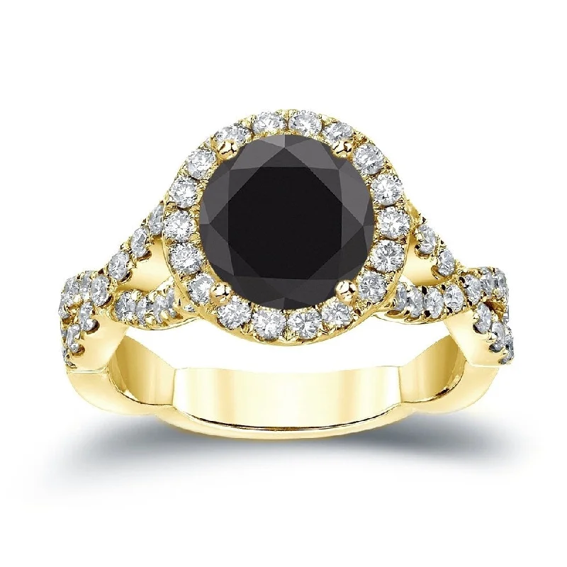 Auriya 14k Gold 2 3/4ctw Halo Black Diamond Engagement Ring