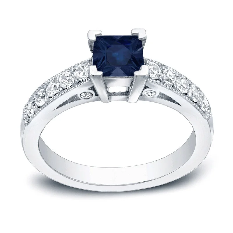 Auriya 1/2ct Princess-Cut Sapphire and 1/2ct TDW Diamond Engagement Ring 14k Gold (H-I, SI1-SI2)