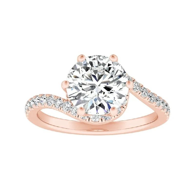 Auriya Bypass 2ct Round Moissanite and 1/3ctw Halo Diamond Engagement Ring 14K Gold