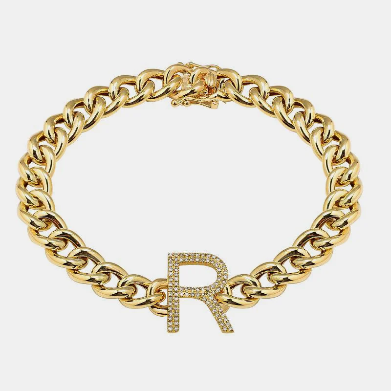 Diamond Initial Miami Cuban Link Bracelet