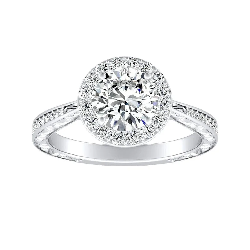 Auriya Vintage 3/4ct Round Moissanite and 3/8ctw Halo Diamond Engagement Ring 14K