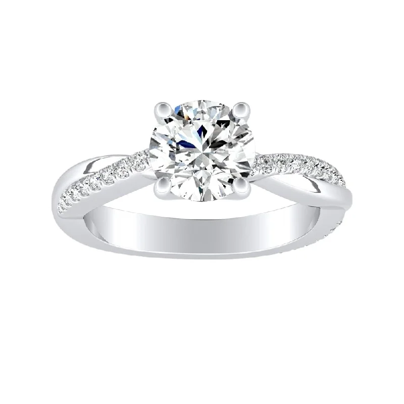 Auriya Twisted Modern 1 1/2ct Round Moissanite and 1/5ctw Diamond Engagement Ring 14K Gold