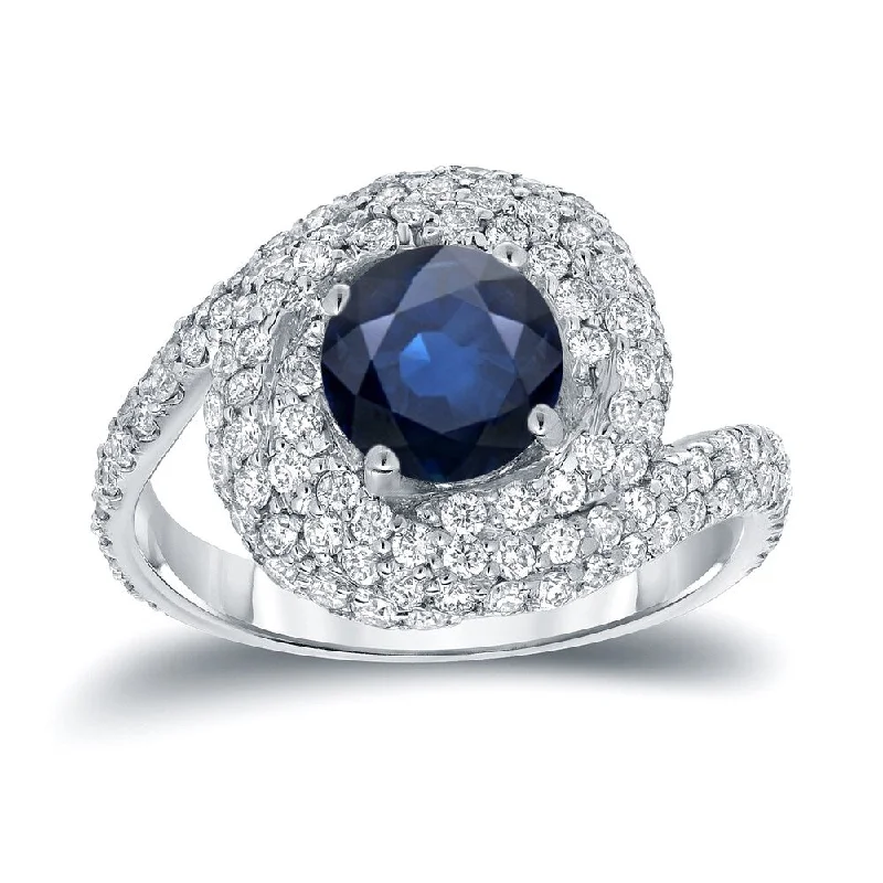 Auriya Fancy Swirl 1ct Blue Sapphire and 1 1/3cttw Diamond Halo Engagement Ring 14k White Gold (D-E, SI1-SI2)