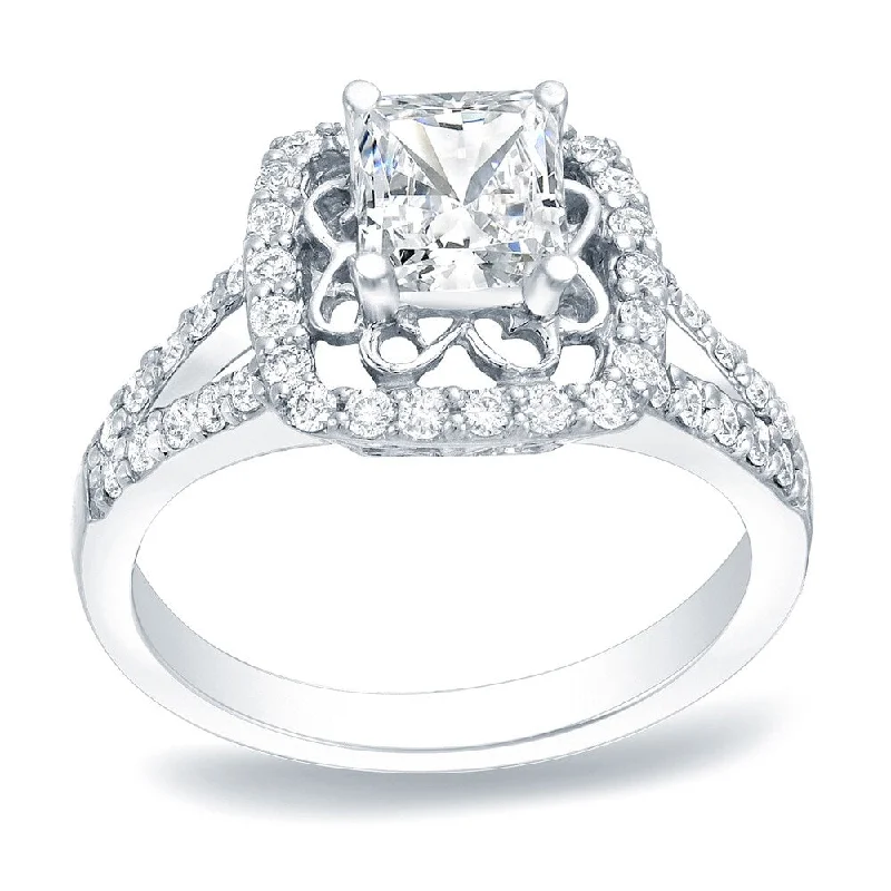 Auriya Platinum 1ct TDW Floret Princess-Cut Diamond Engagement Ring (H-I, SI1-SI2)