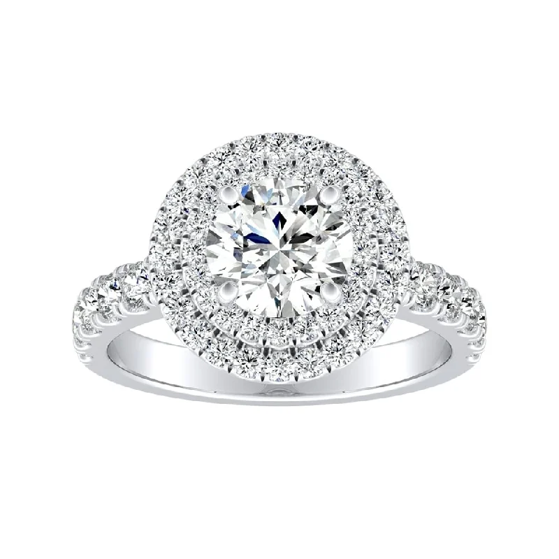 Auriya 1/2ct Round Moissanite and 3/4ctw Double Halo Diamond Engagement Ring 14K Gold