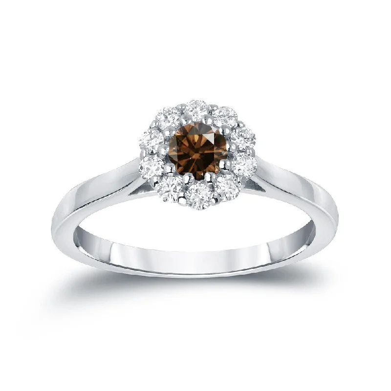 Auriya Round Halo Brown Diamond Engagement Ring 1/2ct TDW 14K Gold