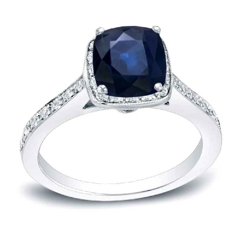 Auriya 14k Gold 1 1/2ct Cushion-cut Sapphire and Diamond Halo Engagement Ring 1/2ctw (H-I, SI1-SI2)