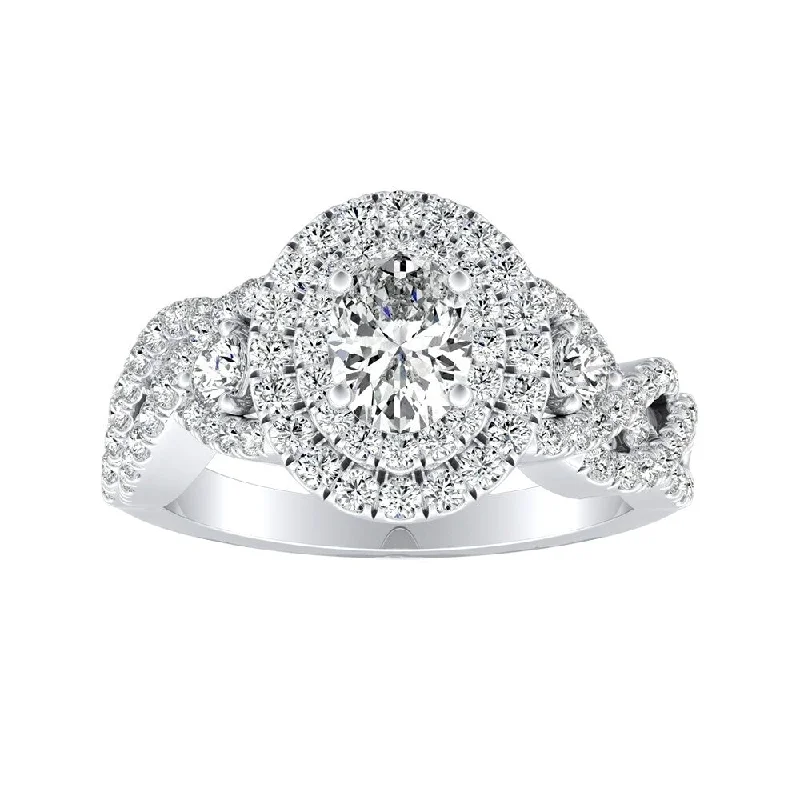 Braided Oval-cut 1ctw Double Halo Diamond Engagement Ring 18k Gold by Auriya (I-J, I1-I2)