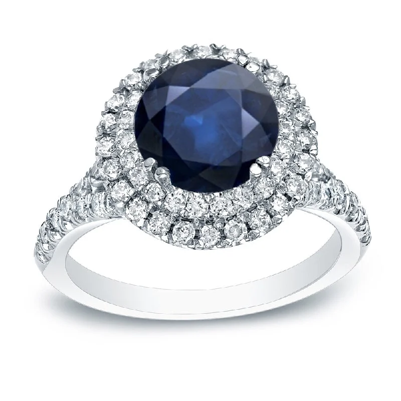 Auriya Platinum 1ct Blue Sapphire and 3/5ct TDW Halo Diamond Engagement Ring (H-I, SI1-SI2)