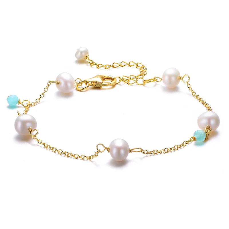 Sterling Silver Gold Plated with Genuine Freshwater Pearl Bracelet