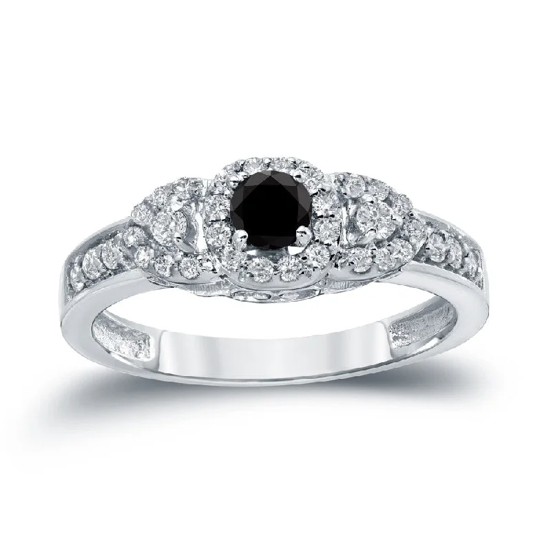 Auriya 3-Stone 1/2ctw Black Diamond Engagement Ring 14k Gold