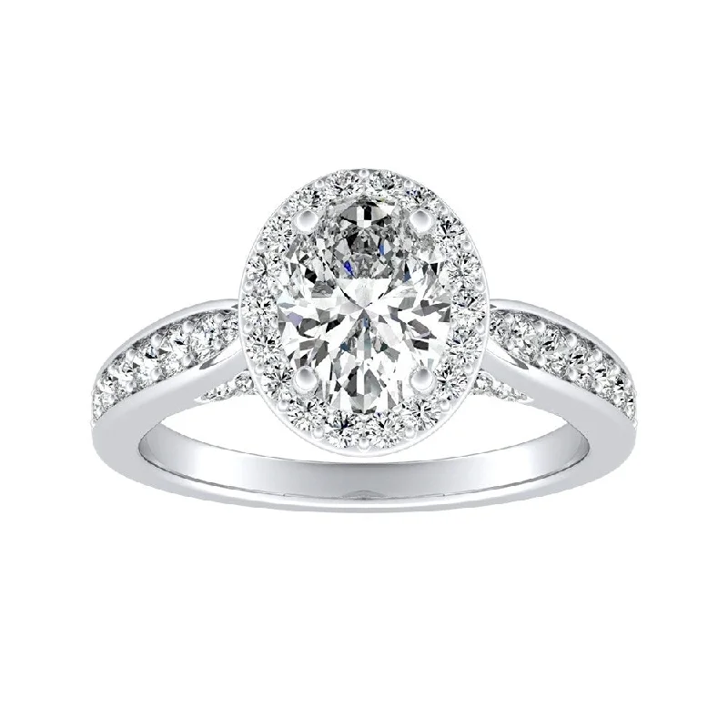 Modern Oval-cut Halo Diamond Engagement Ring 1 1/2cttw 14k Gold by Auriya