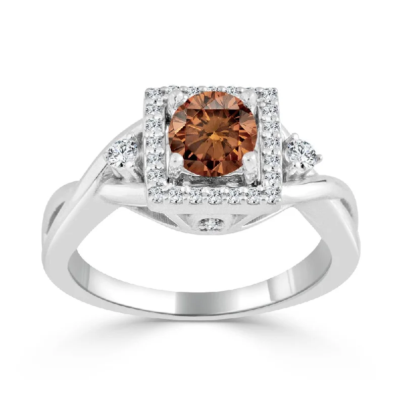 Auriya 14k Gold 3/4ctw Modern Halo Brown Diamond Engagement Ring (H-I, I1-I2)