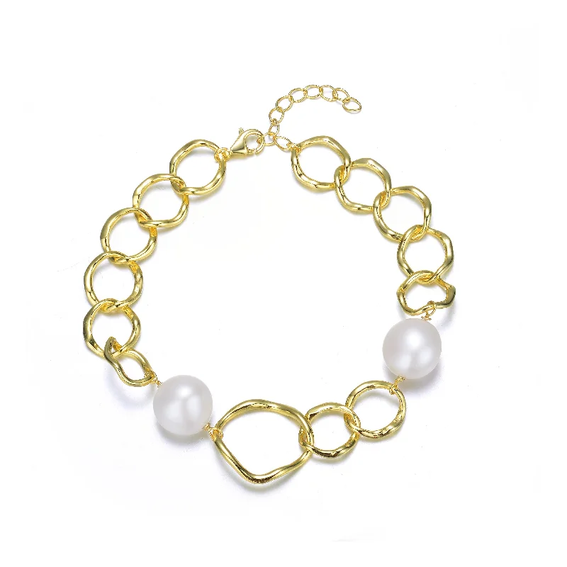 Sterling Silver Gold Plating and Genuine Freshwater Pearl chain Bracelet