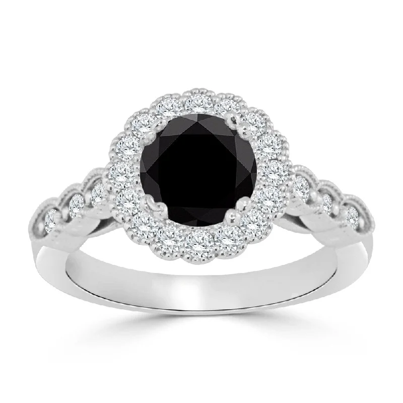 Auriya 14k Gold 1 1/2ctw Vintage Halo Black Diamond Engagement Ring (H-I, I1-I2)