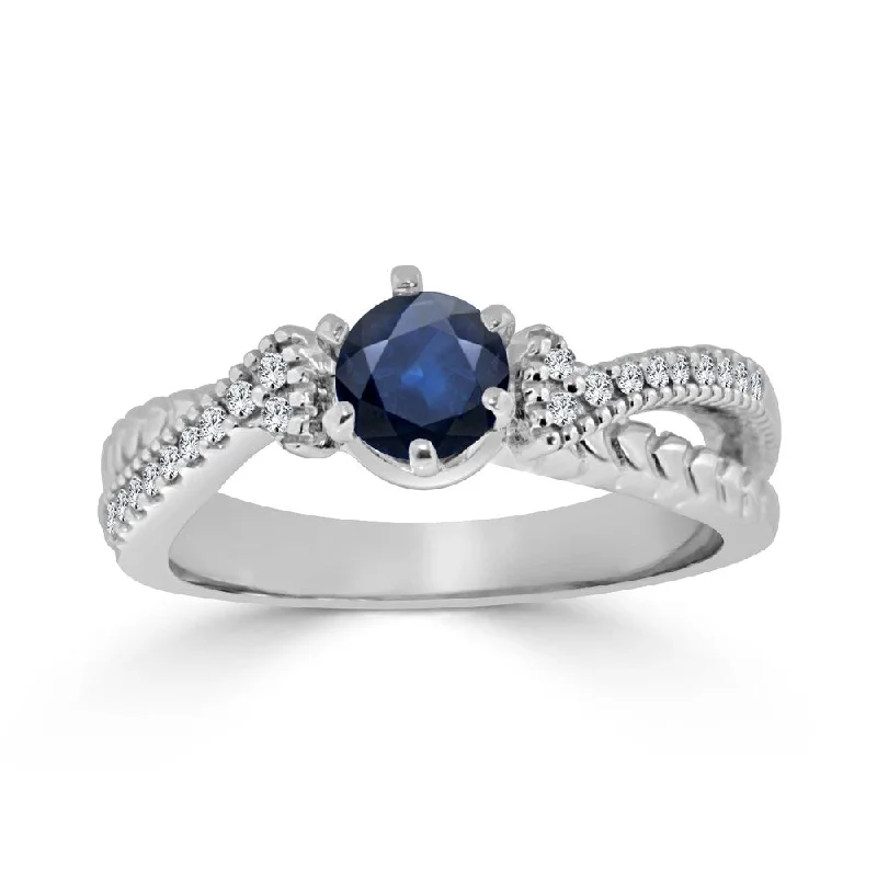 Auriya Carved Split Shank 2/5ct Blue Sapphire and 1/6ctw Diamond Engagement Ring 14K Gold