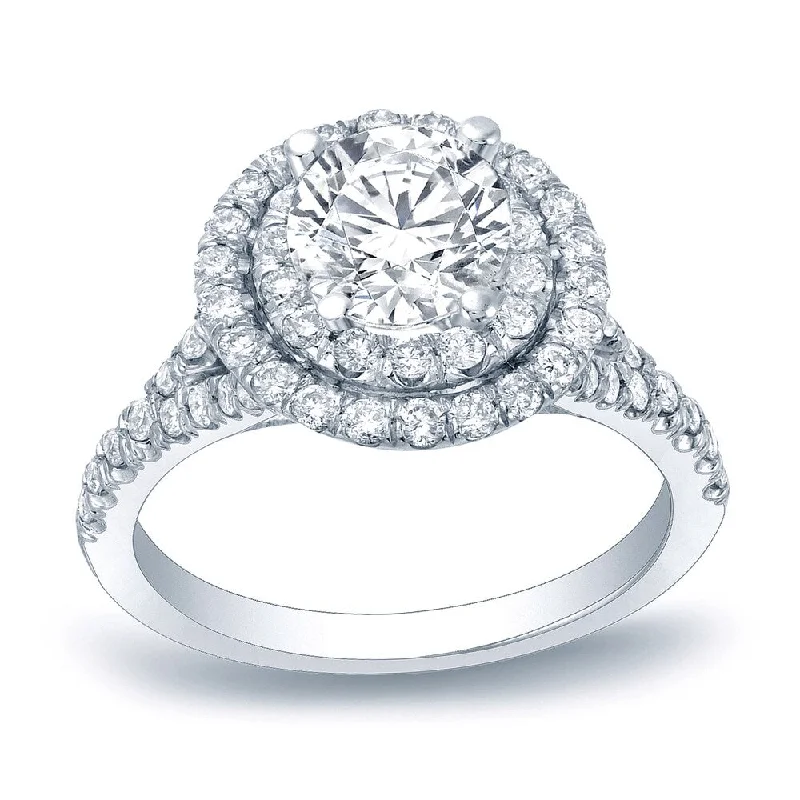 Auriya 1 1/4ctw Round Halo Diamond Engagement Ring Platinum Gold Certified