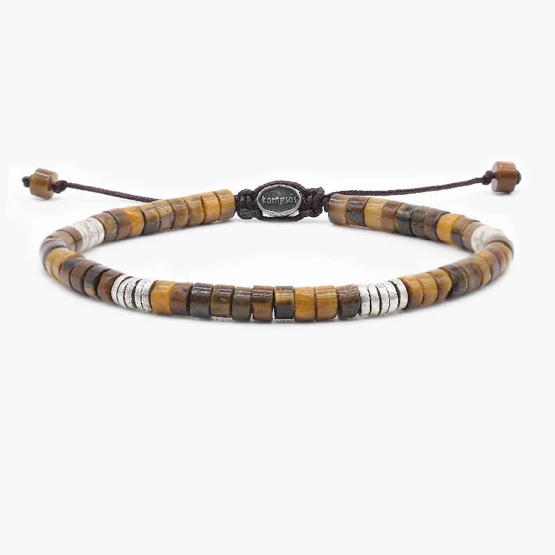 Tiger Eye And Sterling Silver Disc Beads Bracelet