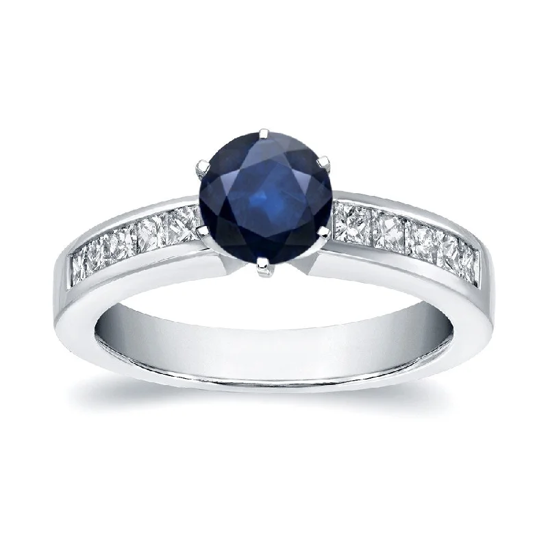 Auriya 14k Gold 1/2ct Blue Sapphire Channel Set Diamond Engagement Ring 1/2ctw (H-I, SI1-SI2)