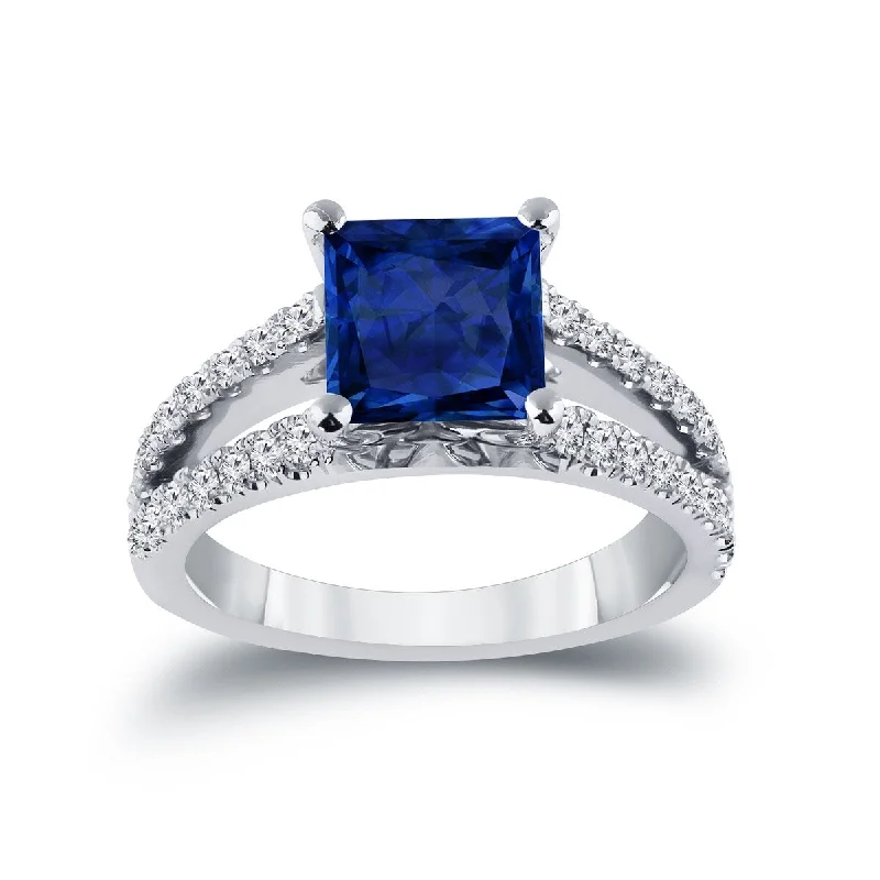 Auriya 14k Gold 2ctw Princess-cut Blue Sapphire and Diamond Engagement Ring 1/2ctw (H-I, SI1-SI2)