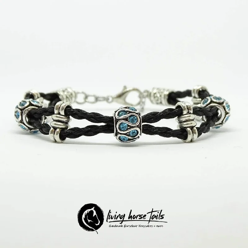 Double Strand Braided Horsehair Bracelet with Blue Bead using Horse Hair