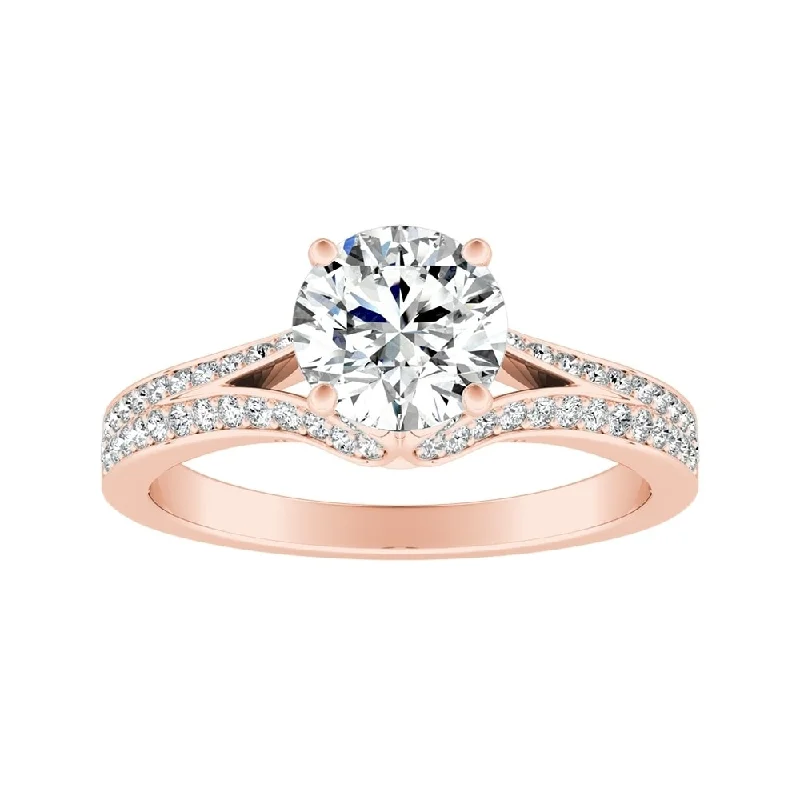 Auriya Round 1/2ct Moissanite and 1/3ctw Diamond Engagement Ring 14k Gold