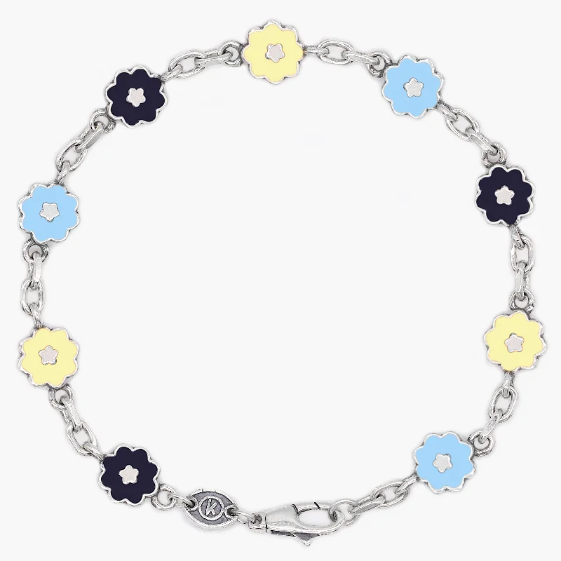 Assorted Flowers Sterling Silver Chain Bracelet