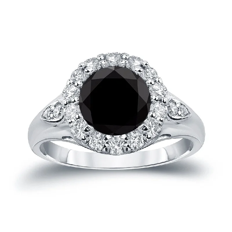 14k Gold Modern Round 3 1/3ct TDW Black Diamond Halo Engagement Ring by Auriya (H-I, SI1-SI2)