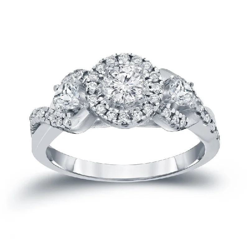 Auriya Unique 3-stone Diamond Halo Engagement Ring 3/5ct TDW 14k Gold (H-I, I1-I2)