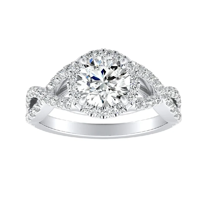 Auriya Infinity Round3/4ct Moissanite and 1/2ctw Diamond Halo Engagement Ring 14K Gold