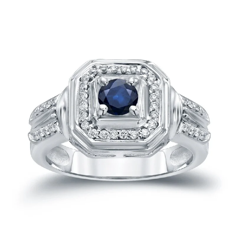 14k Gold 1/5ct Blue Sapphire and 1/5ct TDW Round Diamond Engagement Ring H